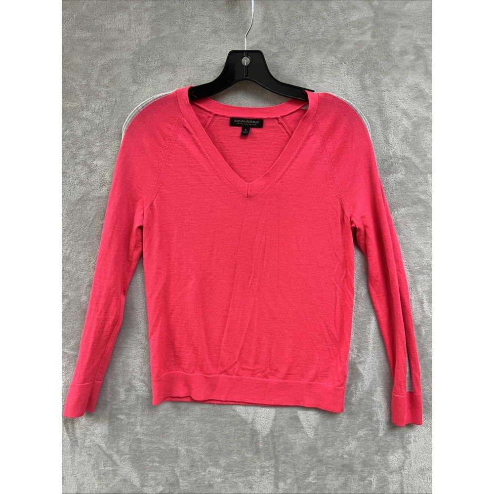 Banana Republic Sweater Women's S Extra Fine Merino Wool Bright Neon Pink V Neck